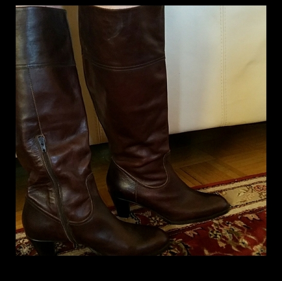 Eddie Bauer made in Italy 9.5 Calf high Boot Heel Zipper pretty Brown Leather - Picture 12 of 14